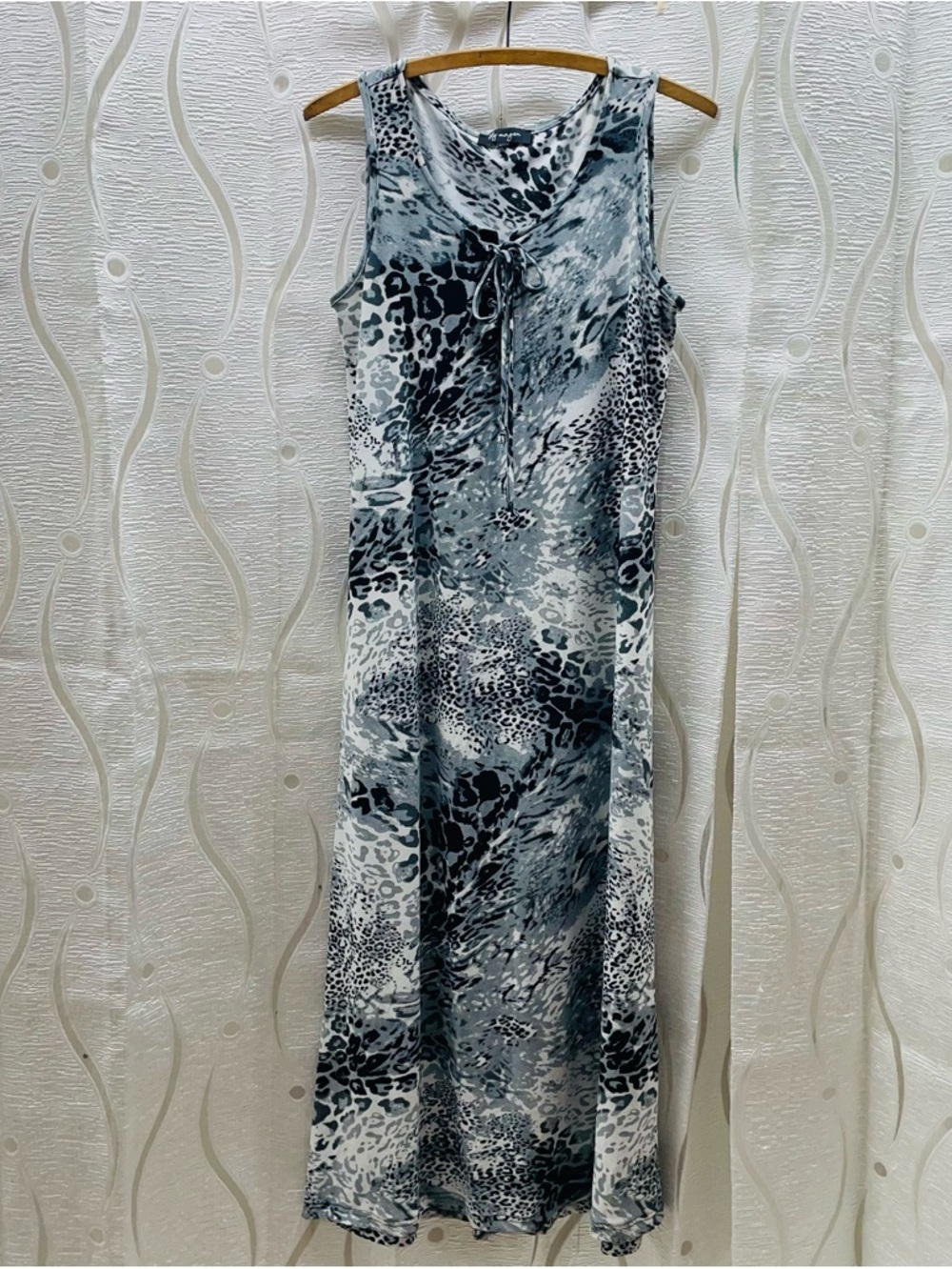 Lily Morgan Maxi Dress Womens Small Grey Leopard Animal Print Excellent Lace-Up‎